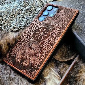 Helm of Awe | Engraved Wood Phone Case | Available for iPhone, Galaxy S, Galaxy Z, Galaxy Note, Galaxy A, Pixel Phones and More!