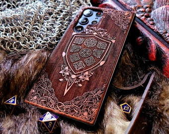 Shield | Engraved Wood Phone Case | Available for iPhone, Galaxy S, Galaxy Z, Galaxy A, Pixel Phones and More!