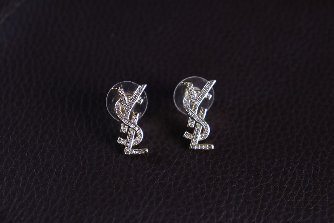 Vintage Yves Saint Laurent Stud Earrings YSL Logo Earrings Etsy