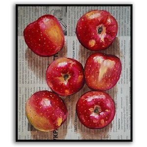 Arte de maçãs Pintura de frutas Maçãs Pintura a óleo original Maçã Jornal arte Decoração de parede de frutas Pintura de comida Jornal Arte original por SElenaV
