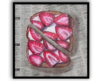Bread Painting Sandwich Newspaper Artwork Toast Food Still Life Wall Art strawberry Newspaper Art Oil Painting by SElenaV breakfast painting