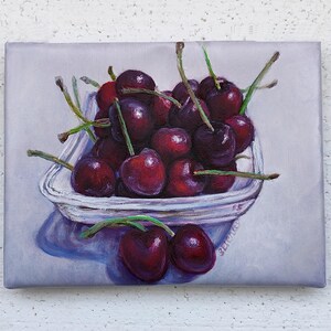 Cherry original oil painting Fruit wall art Canvas Fashion art decor Farmhouse Trendy oil art Fruit Kitchen Berries Original art by SElenaV