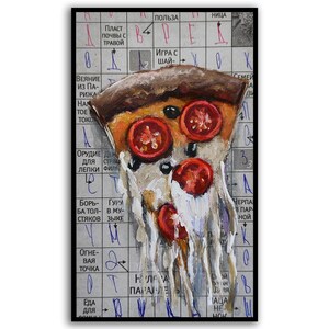 Pizza with vegetables and cheese Original oil Painting Pizza Wall decor Food Newspaper art Pizza painting Kitchen Original art by SElenaV