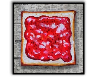 Bread Painting Sandwich Jam Toast Painting Toast Artwork Food Still Life Wall Art Newspaper Art Oil Painting by SElenaV Breakfast painting