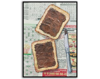 Chocolate Painting Impasto Painting Bread Painting Toast art Food painting Newspaper Art Original oil painting Food wall art Still life art