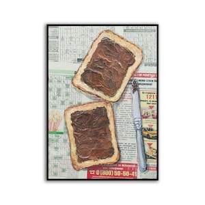Chocolate Painting Impasto Painting Bread Painting Toast art Food painting Newspaper Art Original oil painting Food wall art Still life art