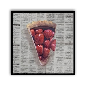 Strawberry Cake Original Oil painting Fruit painting Dessert painting Newspaper art Restaurant wall Decor by SElenaV Still Life artwork