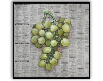 ブドウの絵画 オリジナル油絵 ブドウの壁画 果物の絵画 新聞アート