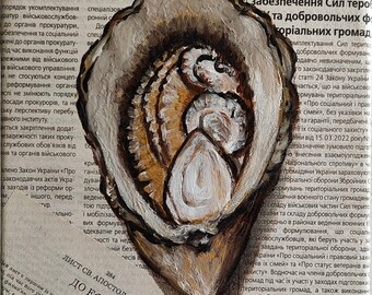 Oyster art Original oil painting Coastal art Seafood wall art Food painting Newspaper art Food wall decor Oyster painting Trendy wall art