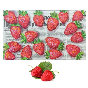 Art de la fraise Art mural de fruits Peinture de fraise Peinture de nature morte Art du journal Empâtement Art à l’huile original Peinture de fruits Art du dictionnaire