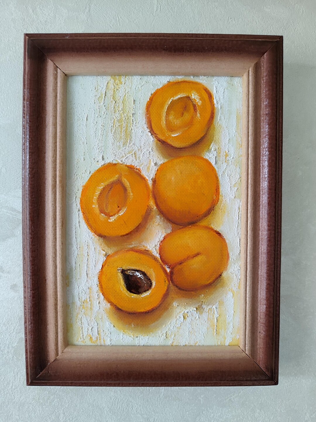 Original Apricot Oil Painting Small Framed Fruit Wall Art Kitchen Still ...
