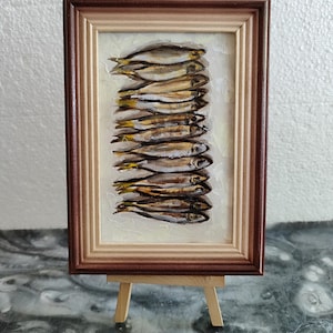 Fish painting Seafood painting Sardine art Food painting Still life wall decor Original oil painting in a wooden frame signed by SElenaV