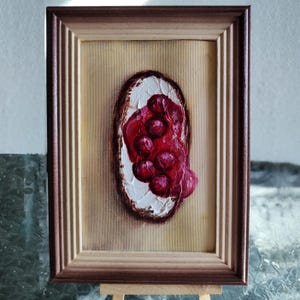 ジャム入りサンドイッチ 限定オリジナル油絵 パン ウォールアート トースト アートワーク 食べ物 静物画 朝食 装飾 木製フレーム入り SElenaV 作