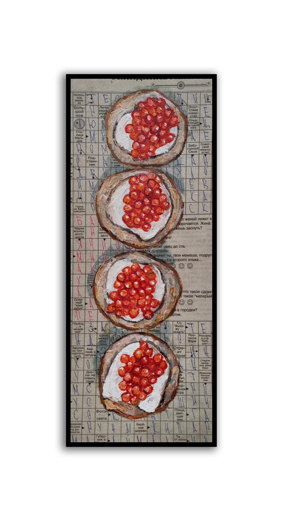 Sándwich con caviar rojo Pintura al óleo exclusiva Pintura de