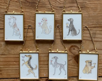 ORIGINAL Dog Artwork / Dog Watercolor Painting / Minimalist Dog Art / Miniature Dog Art / Silly Dog Art / Dogs Drinking Art / Wine and Dogs