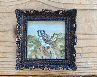 Peinture à l'huile originale de hibou / oeuvre d'art animalière / peinture de hibou / art de faucon / décoration de cabine / oeuvre d'art rustique moderne / peinture de hibou / art de la forêt