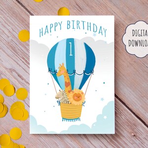 Birthday Card One, 5x7 Greeting Card, instant download, happy Birthday, digital, Print at Home, animal