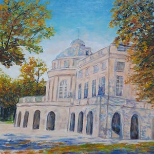 Peinture à l'huile originale de Monrepos, oeuvre d'art signée par empâtement du palais de Ludwigsbourg, architecture allemande 3D célèbre cadeau d'amis