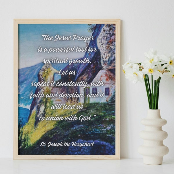 St Joseph Hesychast quote printable decor, Jesus Prayer wall art, digital download wise uplifting quote, mount Athos spiritual encouragement