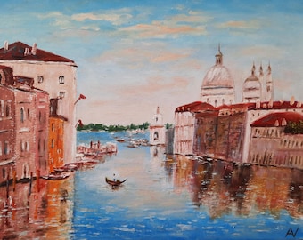 Venice Canal Original Oil Painting, 9x12" Italian Cityscape Art, Romantic Europe Wall Decor, Handmade Travel Memory Gift for Wife