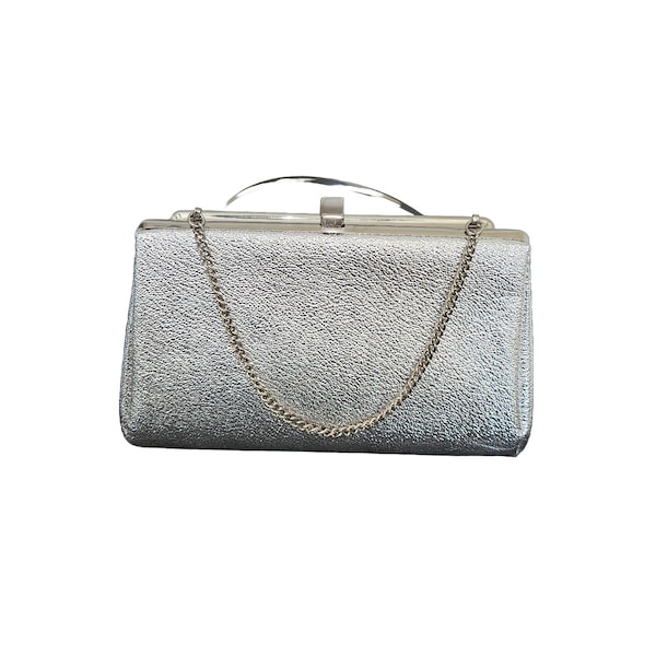 Vintage Silver Metal Leaf Clutch Chain Bag