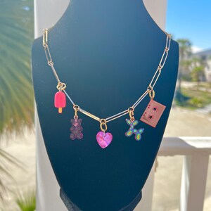 Gold “Cruel Summer” charm necklace- pink, yellow, or blue