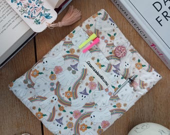 Quilted Book Sleeve: Retro Hippie Ghost Design with Pocket