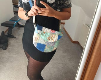 Ręcznie robiona torba na ramię z motywem Królika Piotrusia, z bawełny poddanej recyklingowi