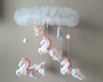 Horse baby mobile for baby girl, Pink mobile, Horse mobile, Mobile crib, Hanging mobile, Mobile baby girl, Pregnant sister gift.