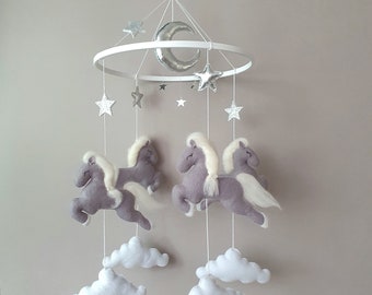 Horse mobile, Baby crib mobile, Neutral mobile, Grey mobile, Horse crib mobile, Horse mobile for nursery, Unique gift for a newborn.