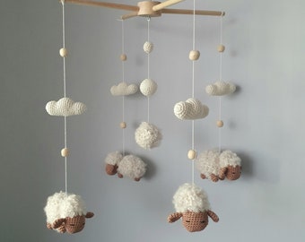 Baby Mobile Neutral Sheep, Nursery Mobile, Baby White Mobile, Baby Mobile Boy, Felt Ball Mobile, Girl Baby Mobile, Farm Nursery Decof.