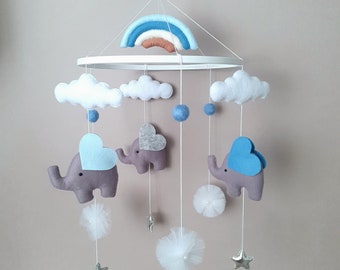 Mobile pour chambre de bébé éléphant, mobile pour garçon, mobile gris pour chambre de bébé, mobile pour bébé éléphant, mobile pour lit de bébé pour chambre d'enfant, mobile pour lit de bébé pour baby shower.