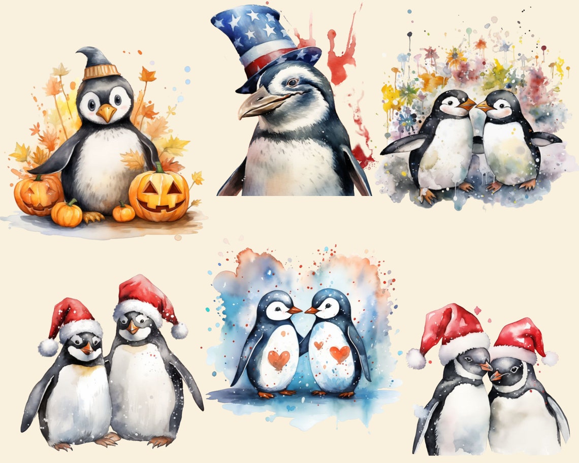 Playful Penguin Clipart Bundle: 21 Colorful Graphics for DIY Projects ...