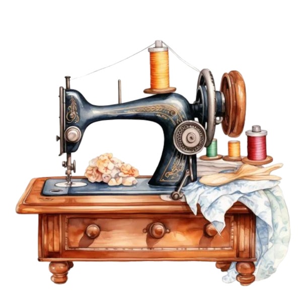 Charming Vintage Sewing Machine Clipart image, DYI for Grandma's Ancestral Memories, High Quality PNG 300DPI for Personal and Commercial Use