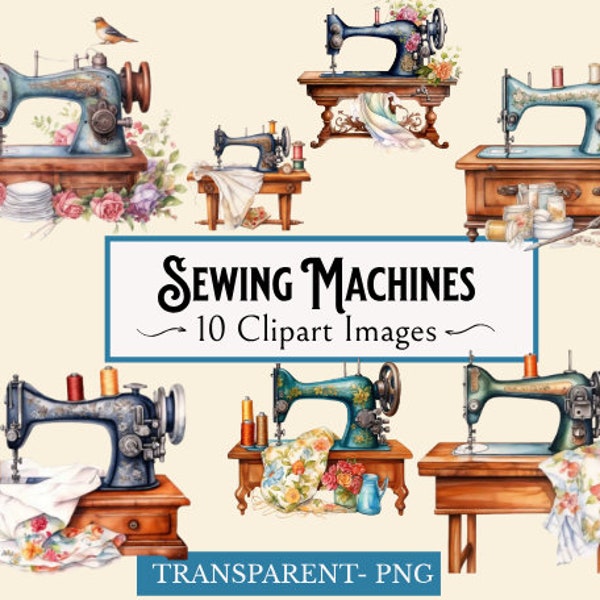 Vintage Inspired Antique Sewing Machine Transparent Clipart Set - Includes 10 Images