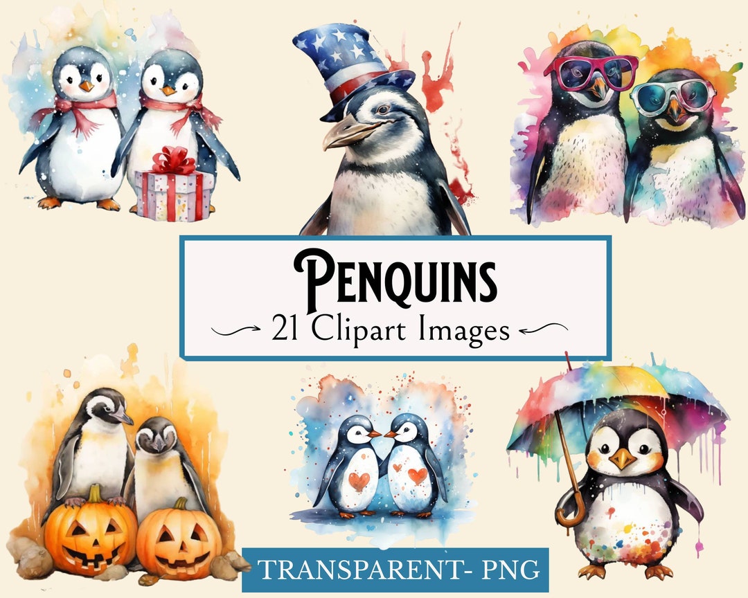 Playful Penguin Clipart Bundle: 21 Colorful Graphics for DIY Projects ...