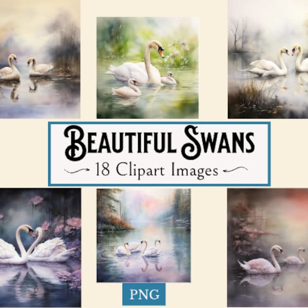 Beautiful Watercolor Swans Clipart Set - 18 Awe-Inspiring Images for Creative Projects