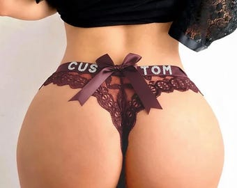 Custom Lace Thong, Personalized Name Lingerie, Bridal Gift