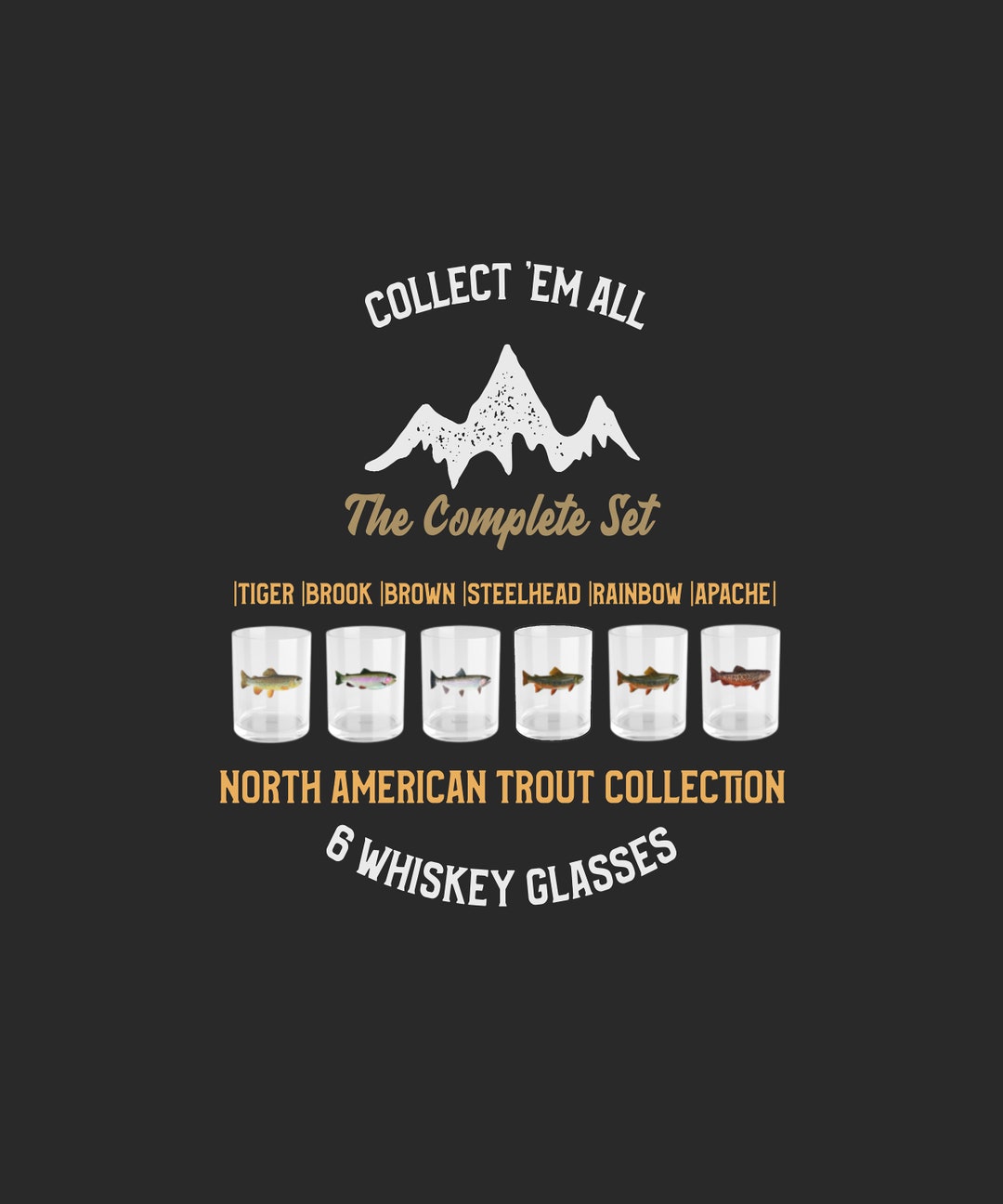 Set of 6 Trout Whiskey Glasses Brown Brook Apache Etsy