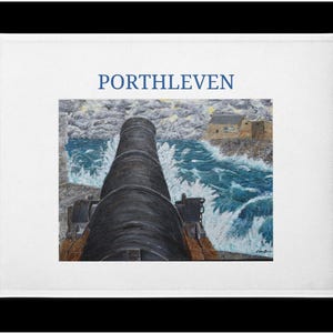 Cornish Gift, Porthleven Cornwall, Tea Towel Cannon Painting, coastal artwork, lightning FREE DELIVERY
