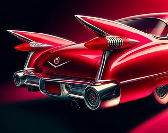 Pink Cadillac Tail Fins Art Print Poster