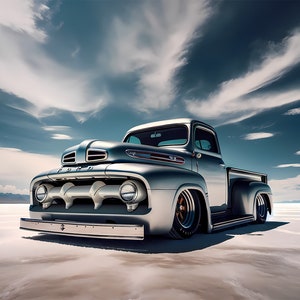 Salt Lake Racer at Bonneville, Silver Ford Pick Up print