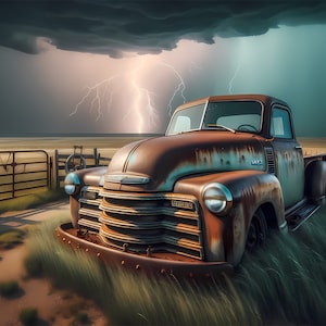 Forgotten Pick Up on American Prairie in Storm print