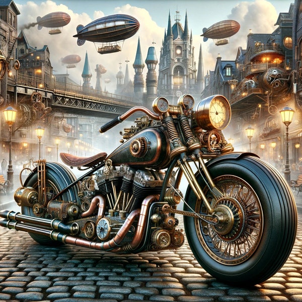 Steam Punk Motorbike art print, Harley Davidson inspired poster