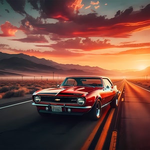 Camaro-zonsondergang - Chevrolet Camaro-print uit de jaren 60