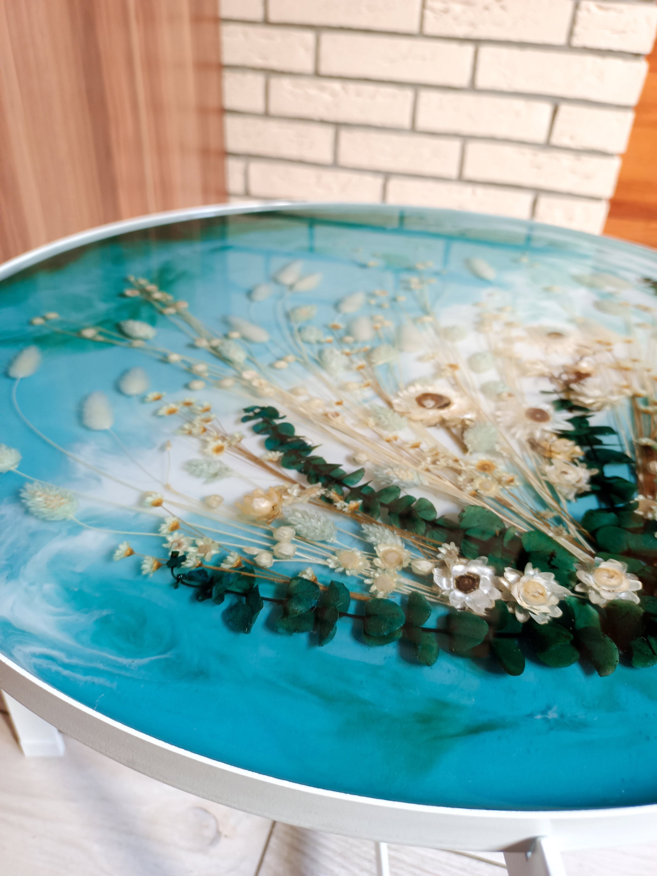 Round Resin Coffee Table With Dried Flowers Handmade Floral Table With ...