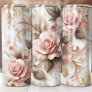 Tumbler rosa rosa PNG, tumbler sottile floreale da 20 once per sublimazione, download digitale senza soluzione di continuità, elegante design del tumbler rosa per sublimazione