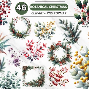 Aquarel kerst botanische clipart, aquarel bloemen, wintergroen randen, bloemenkransen, winterdecor, uitnodigingen, kaart ambachten