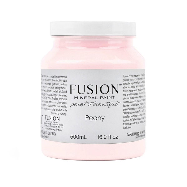 Peony Fusion Mineral Paint - soft pink, acrylic painting supply, all in one, built in topcoat, matte finish, 16.9 oz - DIY, wood, furniture