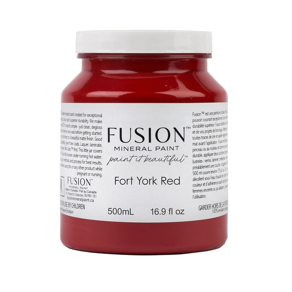 Fort York Red Fusion Mineral Paint - acrylic painting supply, all in one,built in topcoat, matte finish, 16.9 oz- DIY,wood, furniture, table